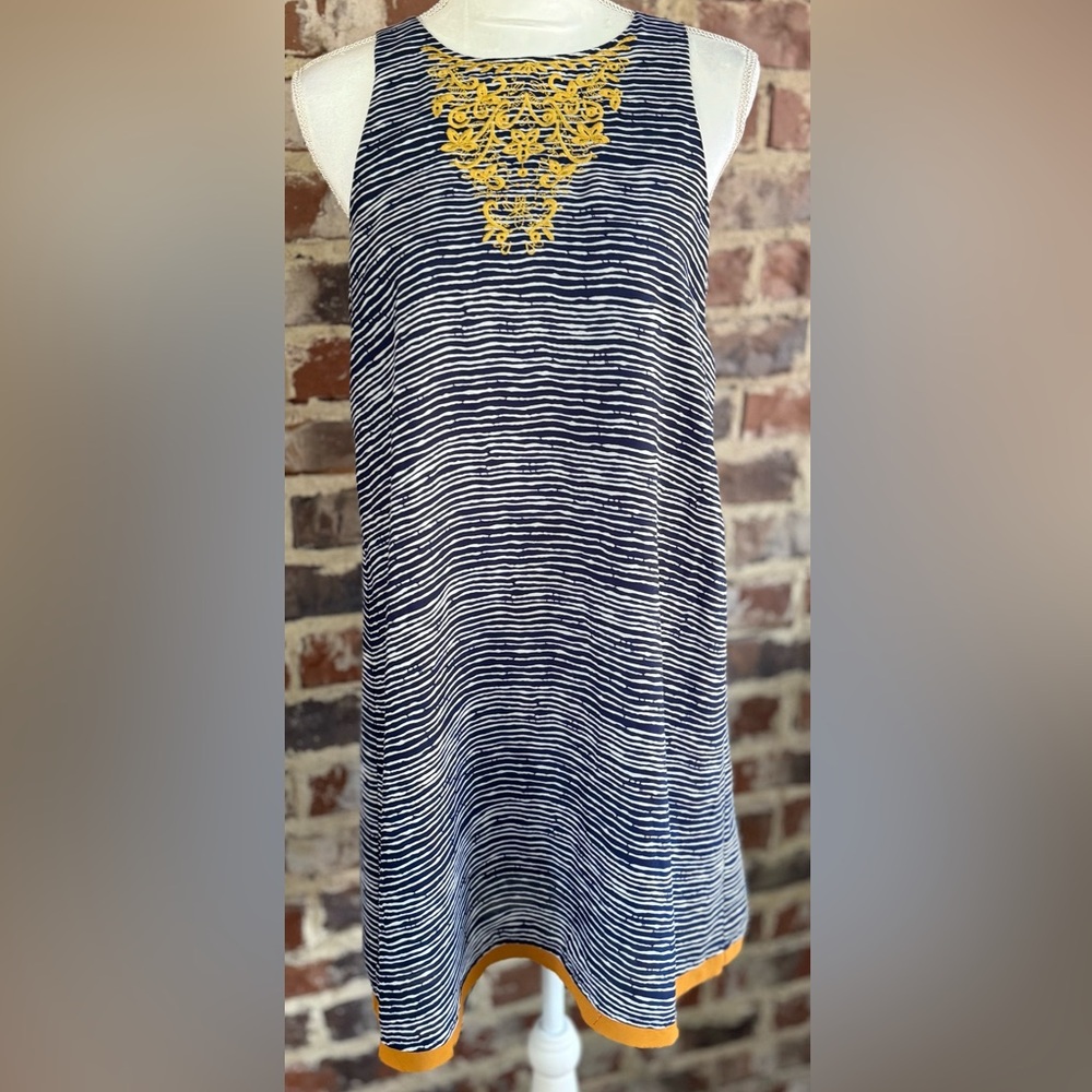 🦋THML Navy and Yellow Striped Dress